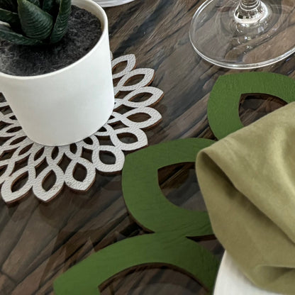 Caoba Flower Reversible Green/Pearl Coaster