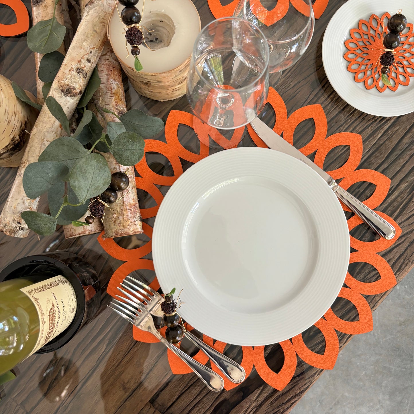 Caoba Flower Reversible Orange/Silver Placemat